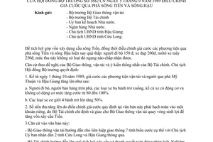 Công văn 1682-CN điều chỉnh giá cước qua phà sông Tiền và sông Hậu