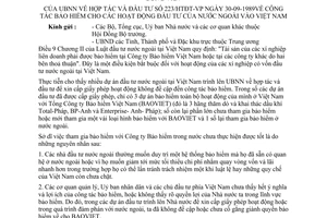 Công văn 223-HTĐT/VP công tác bảo hiểm hoạt động đầu tư của nước ngoài vào Việt Nam