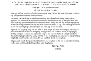 Công văn 222-HTĐT/VP bảo hiểm tài sản của các xí nghiệp có vốn đầu tư nước ngoài