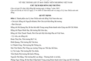 Quyết định 259-CT  thành lập Uỷ ban Thiếu niên nhi đồng Việt Nam