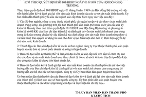 Chỉ thị 35/CT-UB  thực hiện công tác kiểm kê và đánh giá lại vốn sản xuất kinh doanh đơn vị kinh tế quốc doanh và công tư hợp doanh HCM QĐ 101/HĐBT