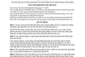 Quyết định  276-CT  quản lý hạn ngạch và giấy phép xuất nhập khẩu hàng hoá