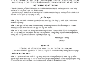 Quyết định  250-BXD  Quy chế đăng ký hành nghề kinh doanh thiết kế xây dựng