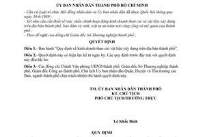 Quyết định 470/QĐ-UB  quy định kinh doanh than củi vật liệu xây dựng trên địa bàn thành phố