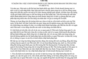 Chỉ thị 317-CT kiểm tra chấp hành pháp luật kinh doanh thương mại dịch vụ