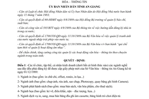 Quyết định 243/QĐ.UB năm 1989 đăng ký kinh doanh ngành nghề văn hóa thông tin An Giang