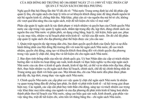 Nghị quyết 186-HĐBT phân cấp quản lý ngân sách cho địa phương