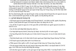 Thông tư 55-TC/TCĐN hướng dẫn lập kế hoạch báo cáo thực hiện thu chi ngoại tệ đơn vị kinh doanh đối ngoại bộ ngành địa phương