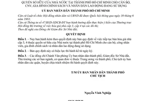 Quyết định  737/QĐ-UB bán hóa giá nhà cấp 3, 4 thuộc sở hữu Nhà nước ở TP Hồ Chí Minh cho cán bộ, công nhân viên, gia đình chính sách nhân dân