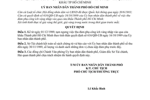 Quyết định  520/QĐ-UB  tạm ngưng việc thu đảm phụ công ích vàng nhập vào qua cửa khẩu Thành phố Hồ Chí Minh