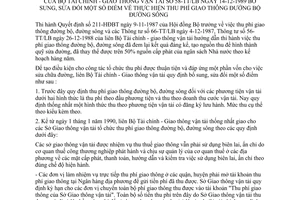 Thông tư liên tịch 58-TT/LB sửa đổi thu phí giao thông đường bộ, đường sông