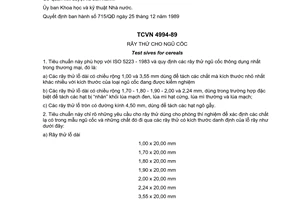 Tiêu chuẩn Việt Nam TCVN 4994:1989 về rây thử cho ngũ cốc do Ủy ban Khoa học và Kỹ thuật Nhà nước ban hành