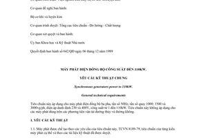Tiêu chuẩn Việt Nam TCVN 4758:1989 về Máy phát điện đồng bộ công suất đến 110 kW - Yêu cầu kỹ thuật chung do Ủy ban Khoa học và Kỹ thuật Nhà nước ban hành