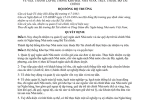 Quyết định 7-HĐBT  thành lập hệ thống kho bạc Nhà nước  thuộc Bộ Tài chính