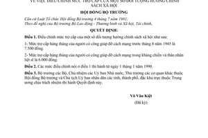 Quyết định  8-HĐBT  điều chỉnh mức trợ cấp của một số đối tượng hưởng chính sách xã hội