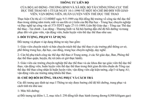 Thông tư liên tịch 1-TT/LB chế độ giáo viên, vận động viên, huấn luyện viên thể dục thể thao