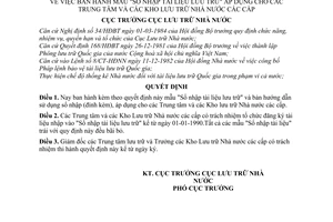 Quyết định  02/QĐ-QHTK  mẫu "sổ nhập tài liệu lưu trữ" áp dụng cho các trung tâm và các kho lưu trữ nhà nước các cấp