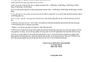 Công văn 298/UB-TM nộp thuế môn bài năm 1990