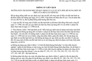 Thông tư liên tịch 01-VKSND-TAND-BNV-BTP/TTLT hướng dẫn Bộ Luật Hình sự sửa đổi