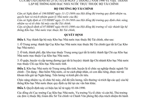 Quyết định  25-TC/TCCB thành lập hệ thống kho bạc Nhà nước  thuộc Bộ Tài chính