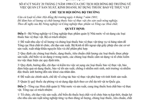 Quyết định  47-CT  quản lý sản xuất, kinh doanh, sử dụng thuốc bảo vệ thực vật