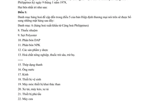 Nghị định thư bổ sung danh mục hàng hoá trong danh mục a và b theo điều 5 của Hiệp định thương mại giữa Chính phủ Việt Nam Philipines 1990