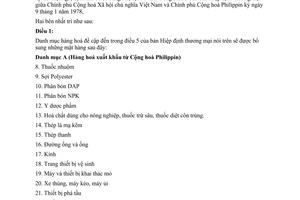 Nghị định thư bổ sung danh sách hàng hoá trong danh mục A B Điều 5 Hiệp định thương mại 1978 giữa Việt Nam Philippin 1990