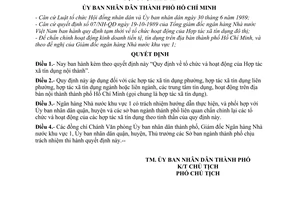 Quyết định 79/QĐ-UB Quy định tổ chức và hoạt động của Hợp tác xã tín dụng nội thành