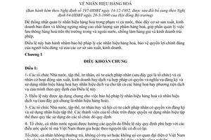 Điều lệ nhãn hiệu hàng hoá ban hành kèm Nghị định 197-HĐBT sửa đổi Nghị định 84-HĐBT