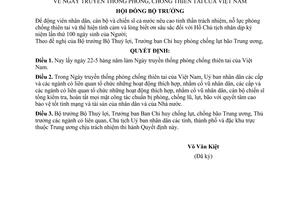 Quyết định  89-HĐBT Ngày truyền thống phòng, chống thiên tai của Việt Nam
