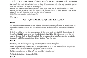 Pháp lệnh Thuế Tài nguyên 1990 34-LCT/HĐNN8