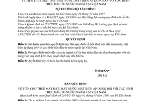 Quyết định 210/TC-VP tiền thuê mặt đất, mặt nước, mặt biển áp dụng đối với các hình thức đầu tư nước ngoài tại Việt Nam