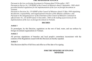 Decision No. 210a-TC-VP on rent of land, water, and sea surfaces