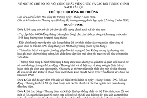 Quyết định  106-CT chế độ đối với công nhân viên chức và các đối tượng chính sách xã hội