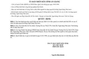 Quyết định 65/QĐ.UB 1990 quản lý chính sách thuế tổ chức tín dụng ngoài Ngân hàng Nhà nước An Giang