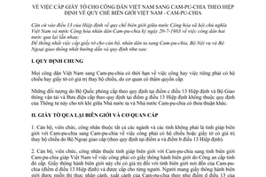 Thông tư liên bộ 09/TT-LB  cấp giấy tờ cho công dân Việt Nam sang Cam-Pu-Chia