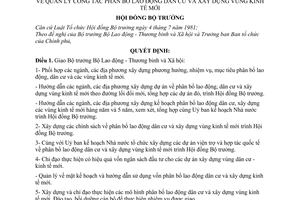 Quyết định  116-HĐBT  quản lý công tác phân bổ lao động dân cư và xây dựng vùng kinh tế mới