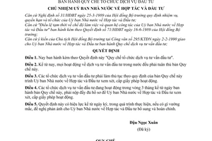 Quyết định 209-HTĐT/VP  Quy chế tổ chức dịch vụ đầu tư