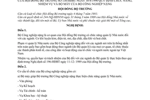 Nghị định 130-HĐBT quy định chức năng, nhiệm vụ và bộ máy của Bộ Công nghiệp nặng