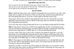 Quyết định 155-HĐBT  thành lập Tổng Công ty máy và thiết bị công nghiệp