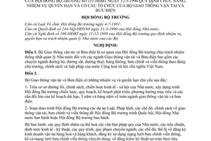 Nghị định 151-HĐBT quy định chức năng, nhiệm vụ quyền hạn và cơ cấu tổ chức của Bộ Giao thông vận tải và Bưu điện