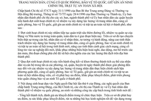 Chỉ thị 24/CT-UB tiến hành đợt sinh hoạt chính trị nhiệm vụ xây dựng LLVTND củng cố quốc phòng BVTQ giữ gìn an ninh chính trị trật tự an toàn xã hội