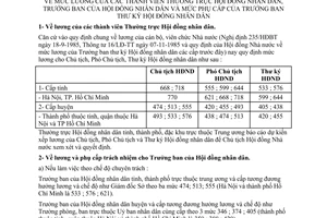 Hướng dẫn 262/HĐNN8 lương thành viên thường trực Hội đồng nhân dân, trưởng ban phụ cấp Trưởng ban thư kí