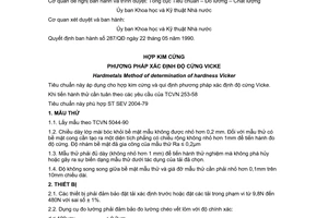 Tiêu chuẩn Việt Nam TCVN 5047:1990 (ST SEV 2004-79) về Hợp kim cứng - Phương pháp xác định độ cứng Vicke do Ủy ban Khoa học và Kỹ thuật Nhà nước ban hành