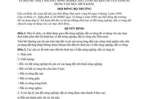 Quyết định  186-HĐBT  đền bù thiệt hại đất nông nghiệp, đất có rừng khi chuyển sang sử dụng vào mục đích khác
