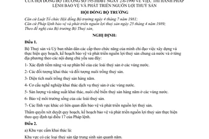 Nghị định 195-HĐBT thi hành Pháp lệnh bảo vệ và phát triển nguồn lợi thuỷ sản