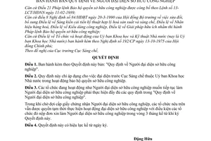 Quyết định  309-QĐ  bản quy định về người đại diện sở hữu công nghiệp