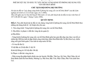 Quyết định 219-CT  phê duyệt dự án đầu tư xây dựng vùng kinh tế phòng hộ xung yếu ven hồ Hoà Bình