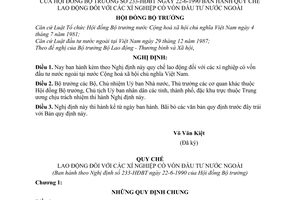 Nghị định 233-HĐBT Quy chế lao động xí nghiệp có vốn đầu tư nước ngoài