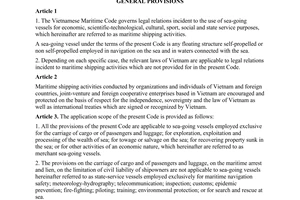 The Vietnamese Maritime Code No. 42-LCT/HDNN8 of June 30th, 1990.